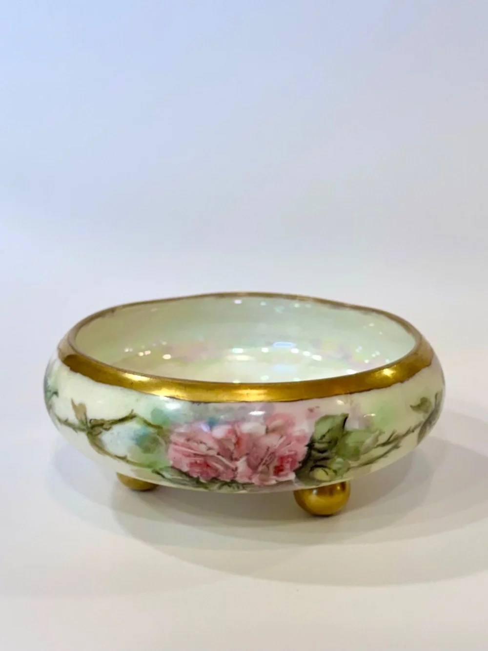 Antique Hand Painted Porcelain Footed Bowl Set 2pc Signed by Howe Royal Austria